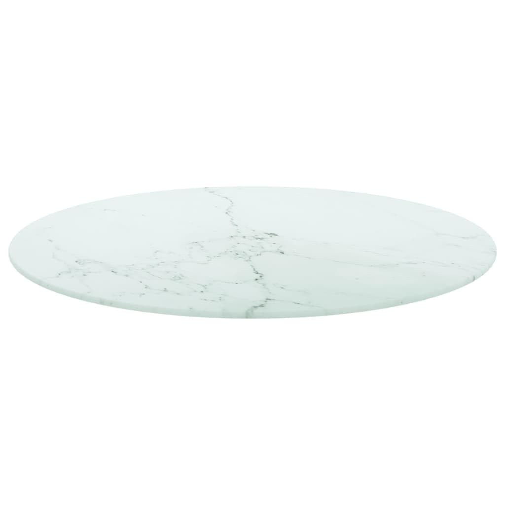 vidaXL 23.6&quot;x0.3&quot; Round White Tempered Glass Table Top with Elegant Marble Design, Ideal for Dining Table, Coffee Table, and Garden Table