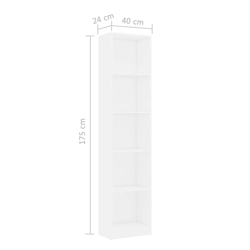 vidaXL 5-Tier Book Cabinet Home Living Room Bedroom Office Organizer Side Rack Room Divider Bookshelf Furniture White 68.9&quot; Engineered Wood