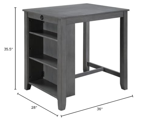 LILOLA LIVING Graham Gray Finish Small Space Counter Height Dining Table with USB Charging Ports and Shelves