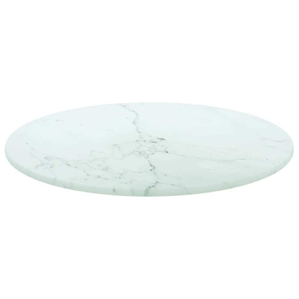 vidaXL Round Tempered Glass Table Top - White Marble Design, Ideal for Dining and Coffee Tables, Easy to Clean, Durable