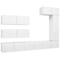 vidaXL White TV Cabinet Set, 7 Piece, Engineered Wood, Wall-Mounted, Modern Design - Contemporary Living Room Furniture with Multiple Storage Compartments