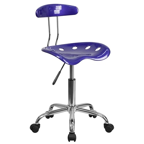 Flash Furniture Elliott Vibrant Deep Blue and Chrome Swivel Task Office Chair with Tractor Seat