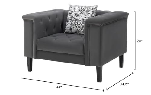 Lilola Home Mary Dark Gray Velvet Tufted Sofa - Thumbnail 2