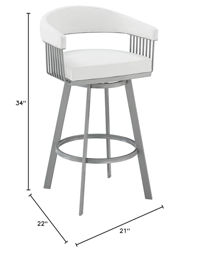 HomeRoots 26' Mod White Faux Leather Silver Finish Swivel Bar Stool