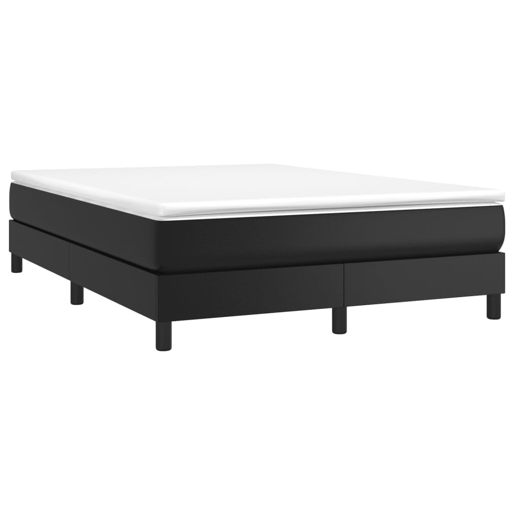 vidaXL Full Size Box Spring Bed Frame 53.9x74.8, Black Faux Leather, Suitable for Full Sized Mattress, Easy Assembly, Modern Double Bed Design