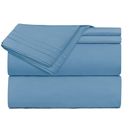 Nestl Rv Short Queen Sheets Set - 4 Piece Bed Sheets For Rv Queen Size Bed, Double Brushed Rv Size Sheets, Hotel Luxury Blue Hea