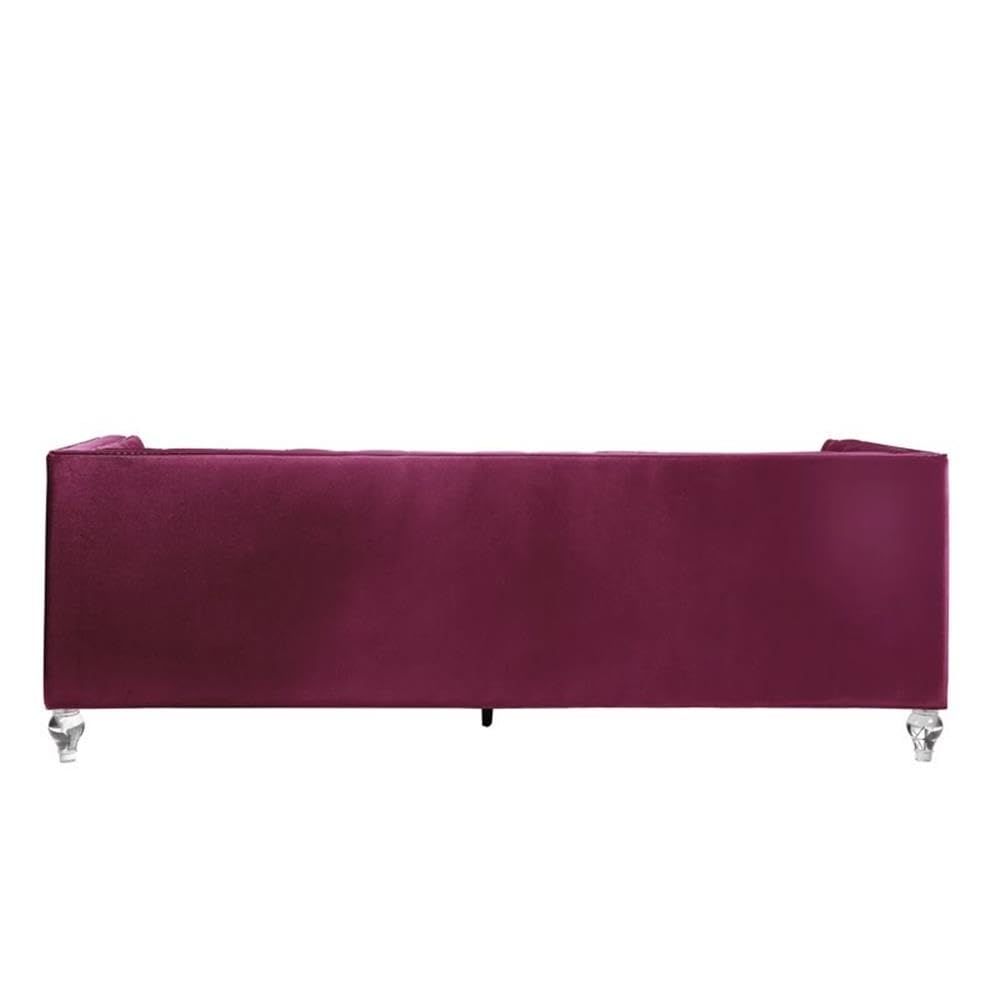 Acme Heibero Button Tufted Velvet Upholstery Sofa with Nailhead Trim in Burgundy