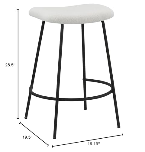 Neos Modern Furniture Gray Teddy Fabric 25.5''H Stool with Metal Leg, Set of 2