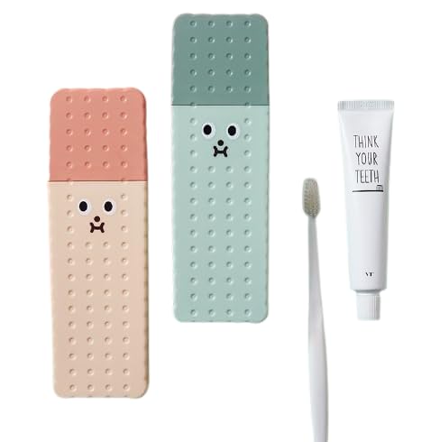 Toriox [Pack of 2] Travel Toothbrush Toothpaste Case Holder Portable Toothbrush Storage Plastic Toothbrush Holder | Cute Cartoon