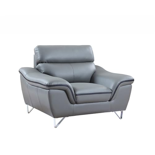 HomeRoots 36' Gray Contemporary Leather Loveseat