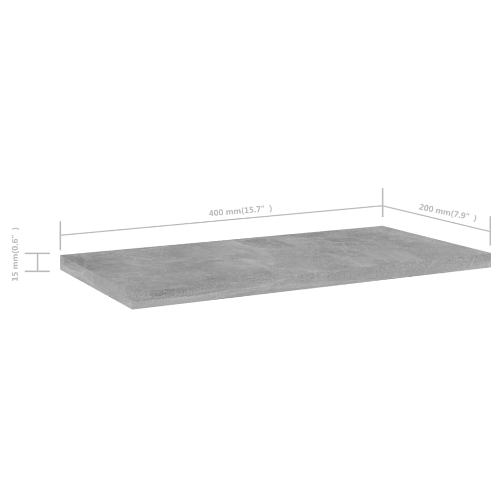 vidaXL Modern Bookshelf Boards, Pack of 4, Concrete Gray, Durable Engineered Wood, Simple Maintenance, Versatile Use, 15.7"x7.9"x0.6"