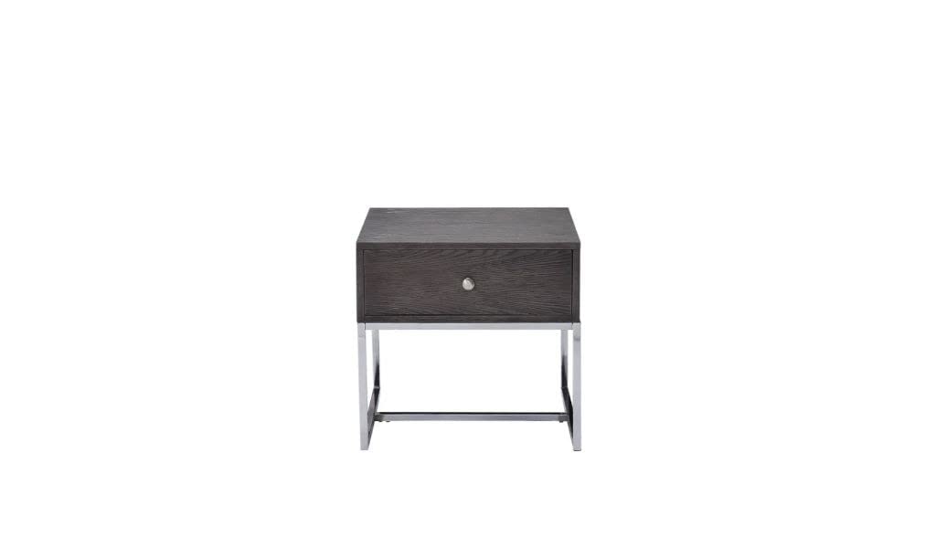 HomeRoots Gray Oak and Chrome 22&quot; Chrome and Gray Oak Manufactured Wood Rectangular End Table with Drawer