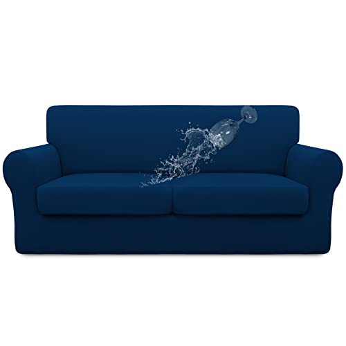 Easy-Going 100% Dual Waterproof Oversized Loveseat Cover Stretch Soft Couch Cover For Dogs, Sofa Slipcover For 2 Separate Cushion Couch Leakproof Furniture Protector For Kids, Pets Navy
