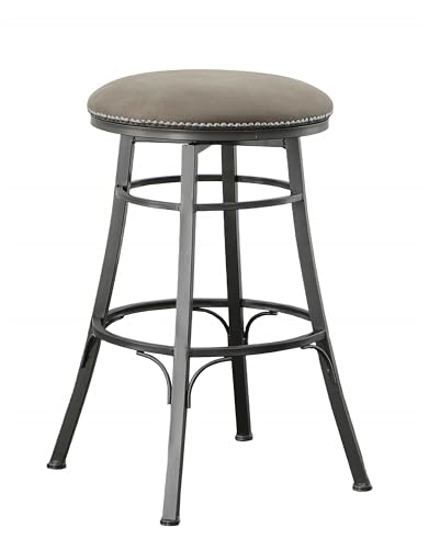Steve Silver Co Bali Backless Swivel Bar Chair, 30" Seat Height, Backless, Upholstered 360° Swivel Seat, Steel Frame, Counter Height Bar Stools, 18" D x 18" W x 30" H, Grey