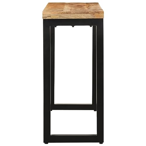 vidaXL Solid Mango Wood and Steel Console Table - Versatile, Easy Assembly, Unique Wood Grains, Ideal for Office and Dining Use