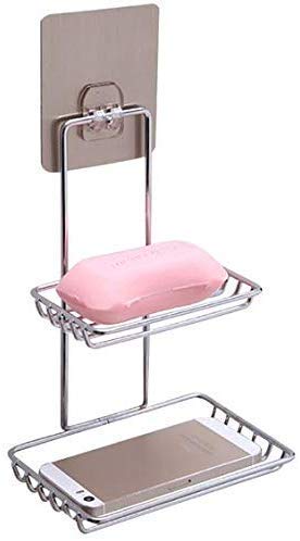 Styxon Soap Dishes Sponge Holder with Hoops for Bathroom Shower Kitchen Stainless Steel Self Adhesive Wall Mounted NonDrilling