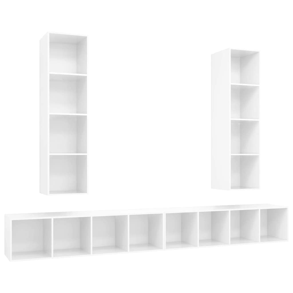 Vidaxl Tv Stand 4 Pcs Wall-Mounted Hanging Stand Unit Stereo Storage Hifi Plasma Living Room Home Furniture High Gloss White Engineered Wood