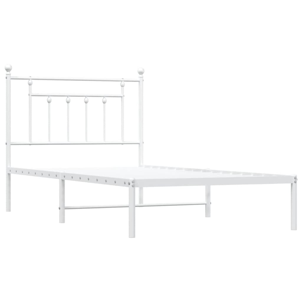 vidaXL 12 Inch White Twin Bed Frame with Headboard, Sturdy Metal Platform Bed Frame & Slats, Extra Under Bed Storage, No Box Spring Needed, Without Mattress