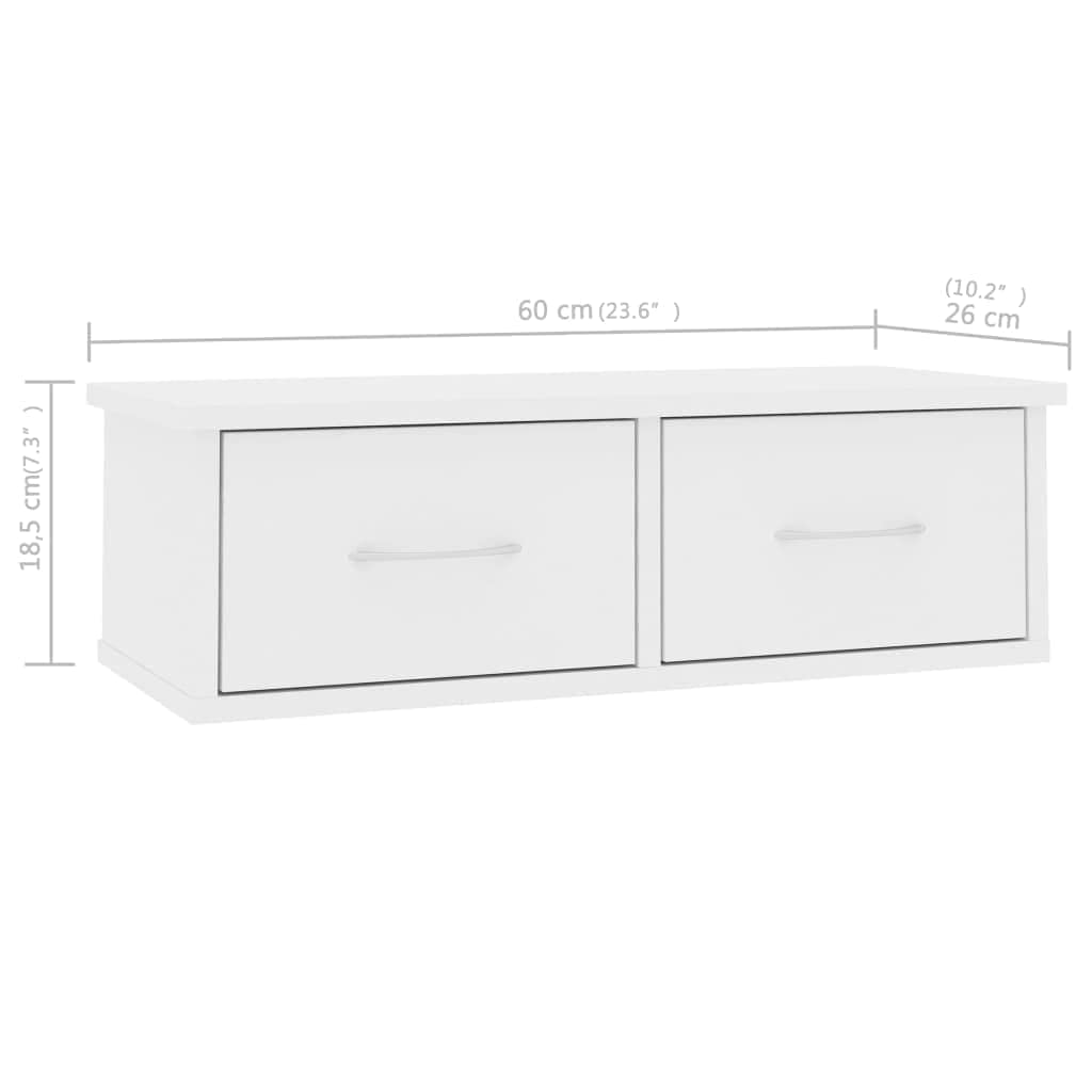 vidaXL Wall-Mounted Drawer Shelf Home Indoor Bedroom Hallway Shelving Side Cabinet Floating Wall Shelf Furniture White Engineered Wood