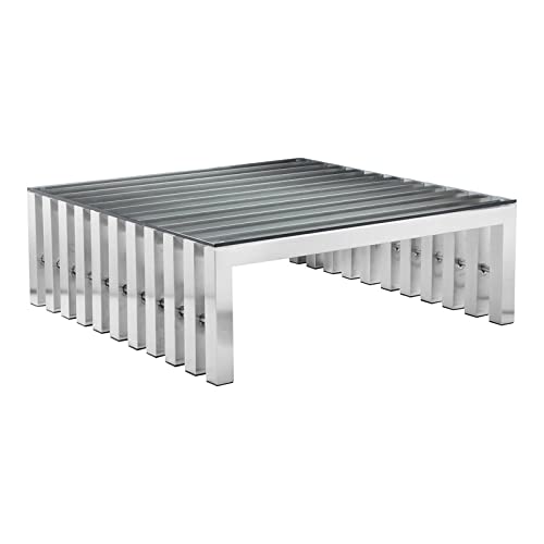 Pangea Home Vlad Square Brushed Metal Coffee Table In Silver