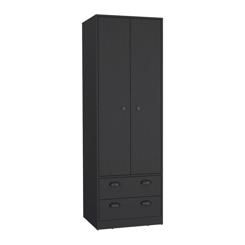 Armoire 70&quot; H With 2 Drawers And 2-Doors, Black