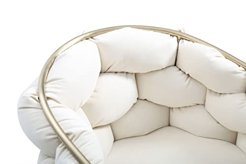 HomeRoots Metal, Fabric White Geo Velvet and Brushed Brass Velvet Dining Chair