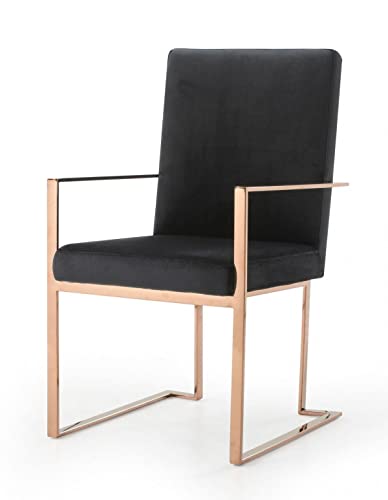 HomeRoots Velvet, Stainless Steel, Solid Wood Black Rosegold Velvet Dining Chair