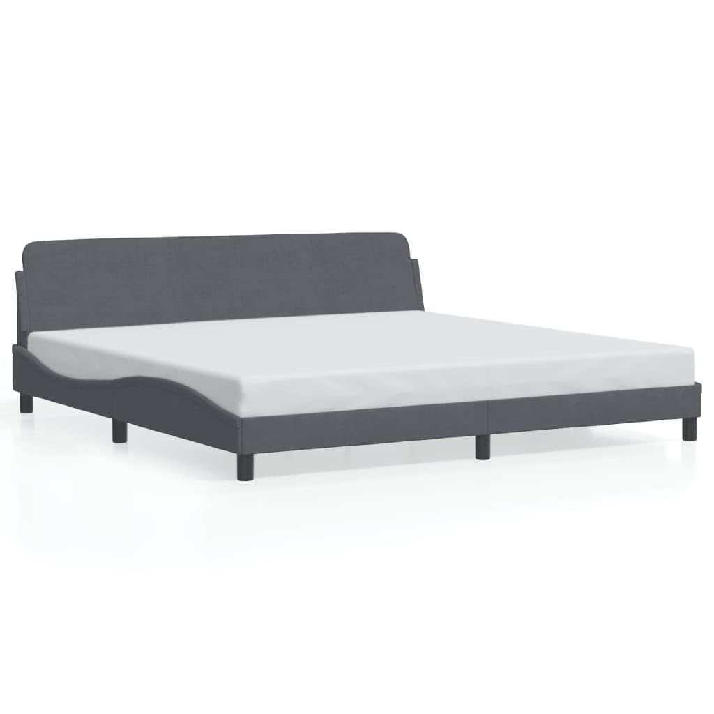 vidaXL Dark Gray King Bed Frame with Headboard - 76'x79.9' Elegant Velvet Bedroom Furniture, Supportive Legs, Plywood Slats, W