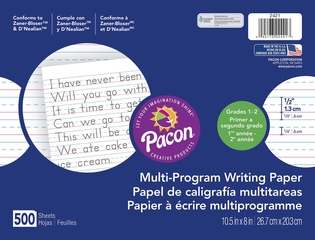 School Specialty Handwriting Paper - 1/2 Rule, 1/4 Dotted, 1/4 Skip - 10 1/2 X 8 Inch - 500 Sheets