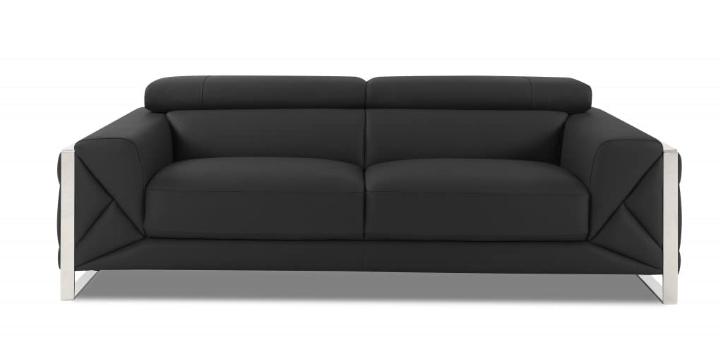 HomeRoots 89' Dark Gray and Chrome Genuine Leather Standard Sofa