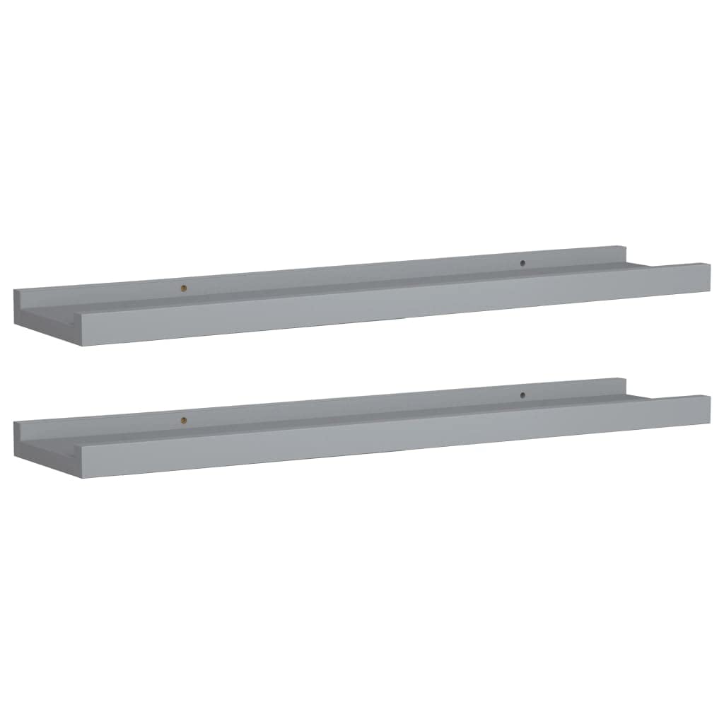 vidaXL 2 pcs Picture Frame Ledge Shelves 23.6&quot;x3.5&quot;x1.2&quot; - Wall-Mounted Display Ledges - Gray Lacquered MDF - Modern Home Décor - Easy to Install