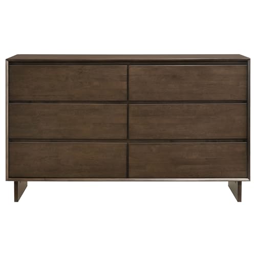 Coaster Home Furnishings Glenwood Transitional 64-inch 6-Drawer Bedroom Dresser Clothing Storage Cabinet Wide Chest of Drawers Organizer Unit Warm Brown 225013