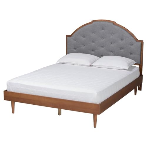 Baxton Studio Ardelle Mid-Century Modern Grey Fabric And Walnut Brown Wood Queen Size Platform Bed