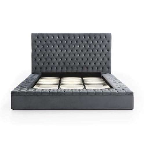 Better Home Products Cosmopolitan Velvet Upholstered Platform King Bed in Gray