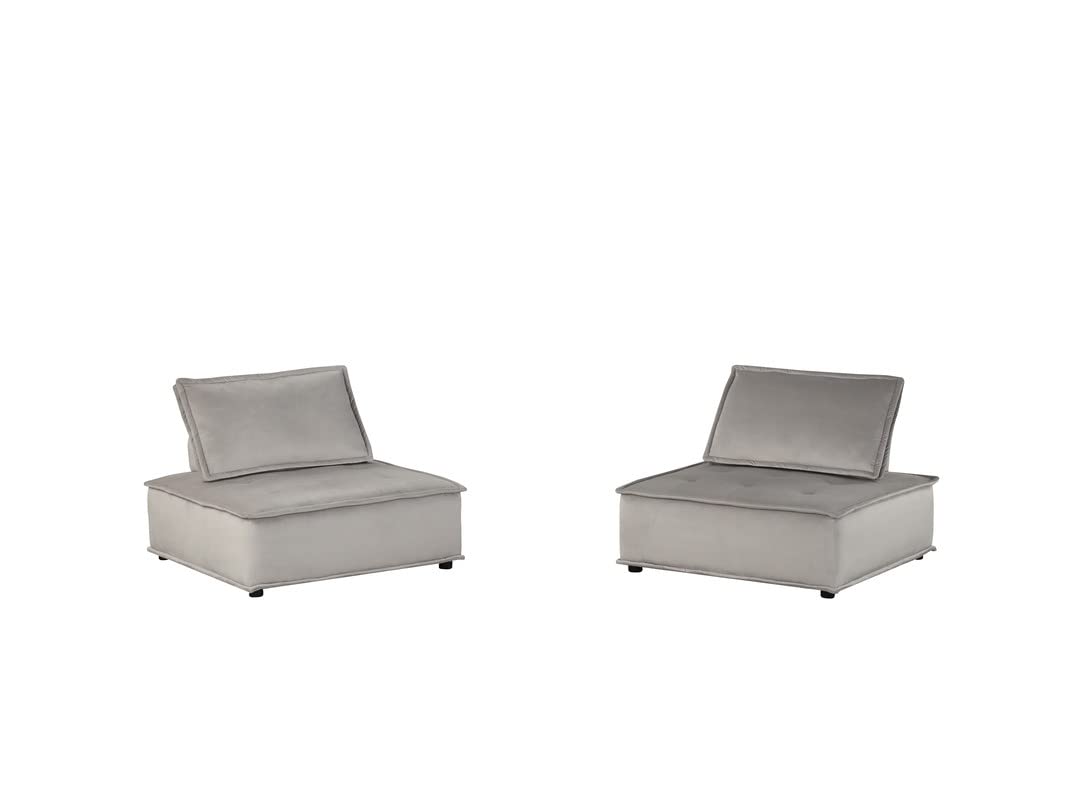 Lilola Home Anna Light Gray Velvet Set of 2 Armless Lounge Chair