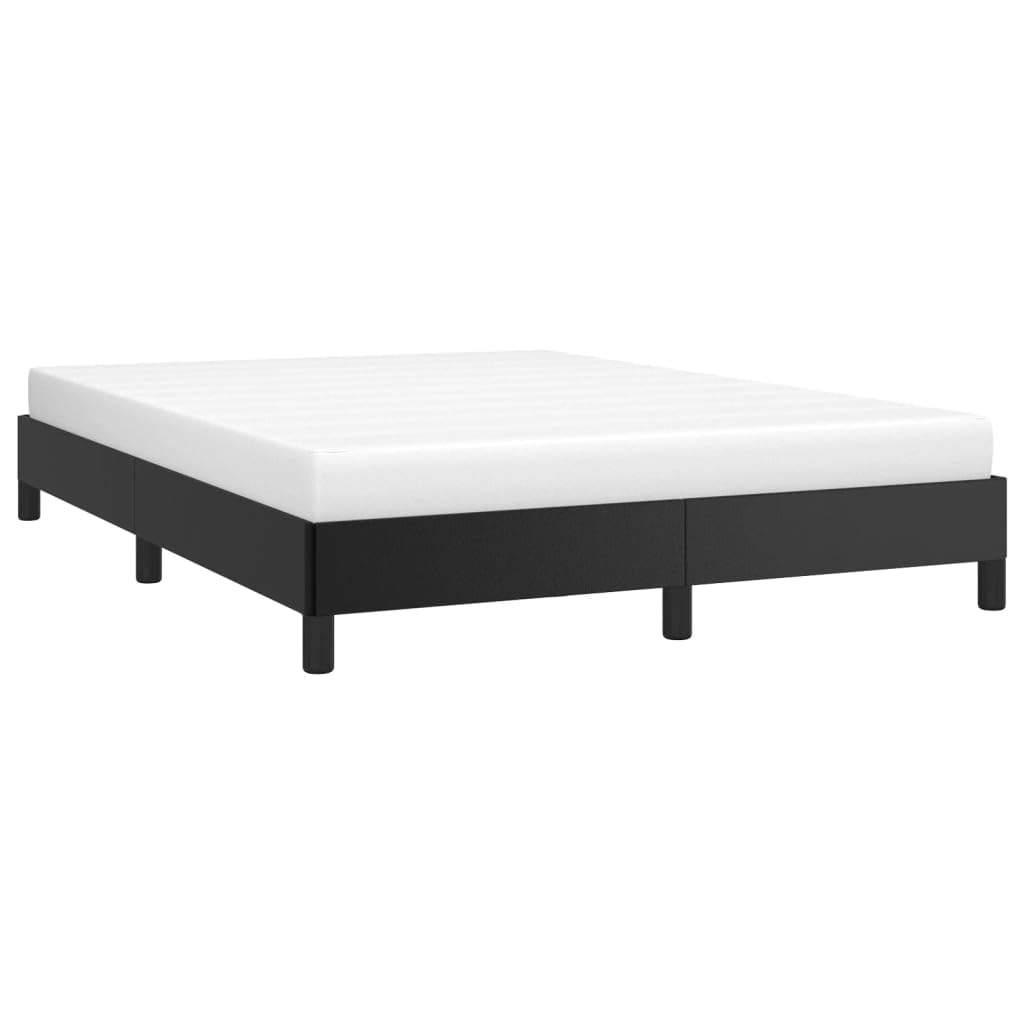 vidaXL Black Full Size Bed Frame with Plywood Slats, Faux Leather Upholstered, No Box Spring Needed, Easy Assembly
