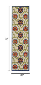 HomeRoots Blue/Multicolor 100% Polypropylene 2’ x 6’ Blue Vines Indoor Outdoor Runner Rug