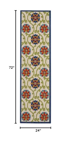 HomeRoots Blue/Multicolor 100% Polypropylene 2’ x 6’ Blue Vines Indoor Outdoor Runner Rug