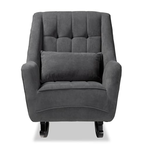 Baxton Studio Elisa Modern and Contemporary Grey Fabric Upholstered and Dark Brown Finished Wood Rocking Chair