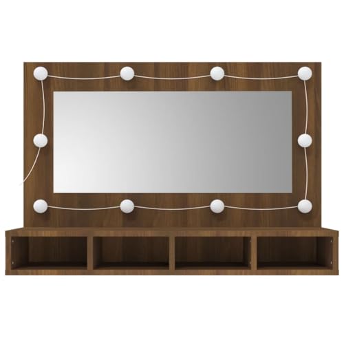 vidaXL Mirror Cabinet with LED Brown Oak 35.4&quot;x12.4&quot;x24.4&quot;