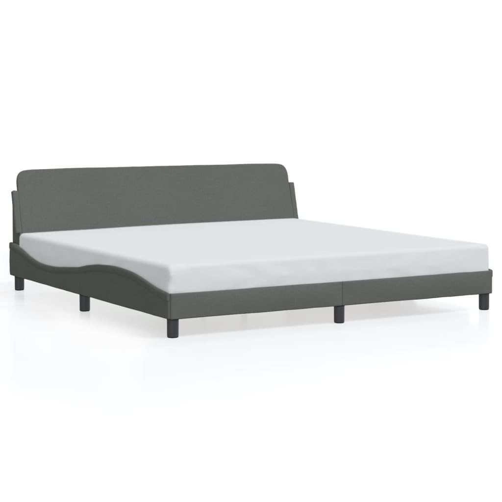 vidaXL King-Sized Bed Frame with Headboard - Dark Gray Fabric, Plywood Support Slats, Sturdy Legs for Bedroom Furniture