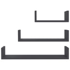 vidaXL Engineered Wood Wall Display Shelves, Set of 3, U-Shaped, Gray, Easy to Assemble, Suitable for Multiple Rooms