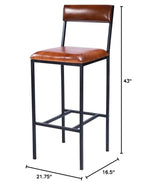 HomeRoots Medium Brown Iron; Black Metal Finish, Leather, Plywood Classic Leather and Metal Bar Stool