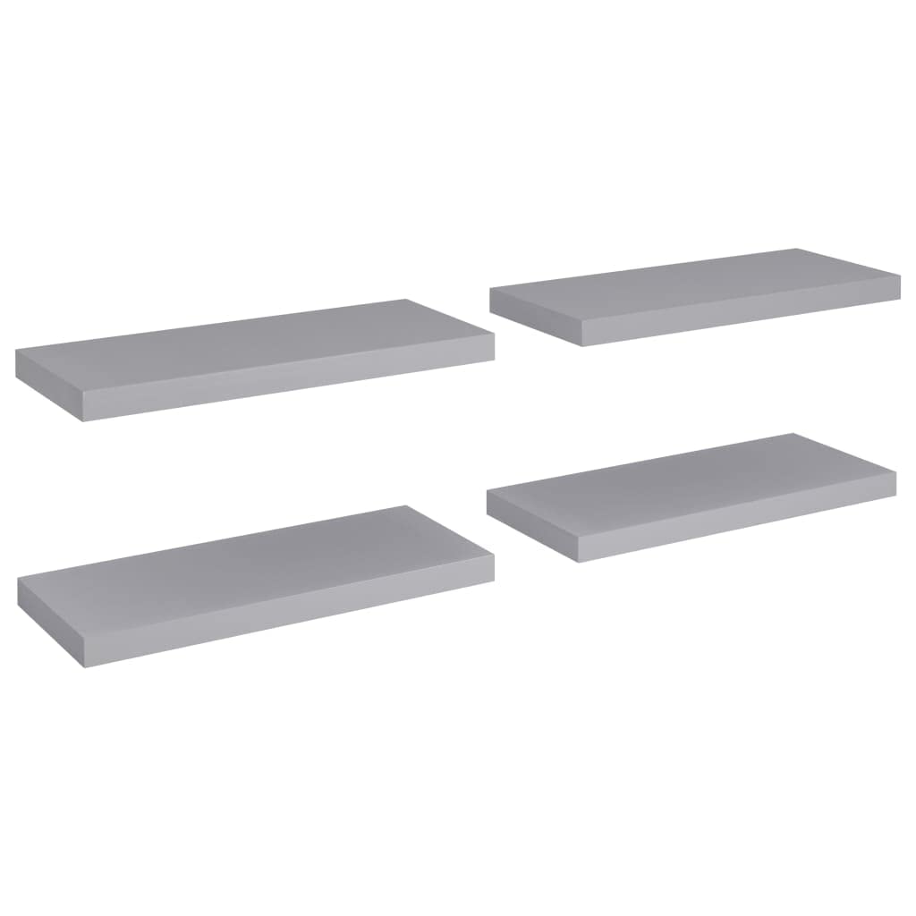 vidaXL Modern Floating Wall Shelves - Set of 4, Gray, 23.6x9.3x1.5, Honeycomb MDF and Metal Frame, for Home Decor Display