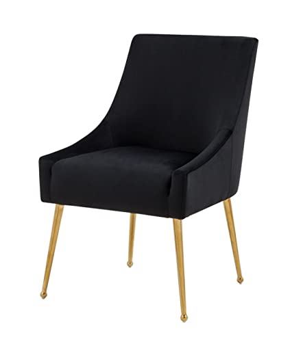 HomeRoots Velvet, Metal Set of Two Black Gold Velvet Dining Chairs