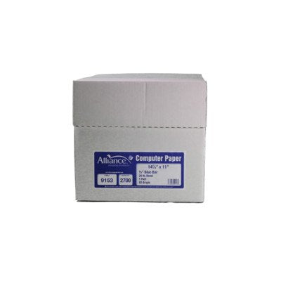 Alliance Continuous Computer Paper, 14 7/8 X 11, 1-Part, 92 Bright, 20 Lb, 1/2' Blue Bar - 2,700 Sheets Per Carton