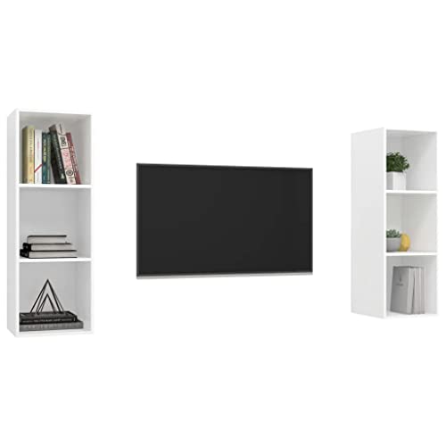 vidaXL Wall-Mounted TV Cabinets Hanging Stand Unit Stereo Storage HiFi Plasma Living Room Home Furniture High Gloss White Engineered Wood