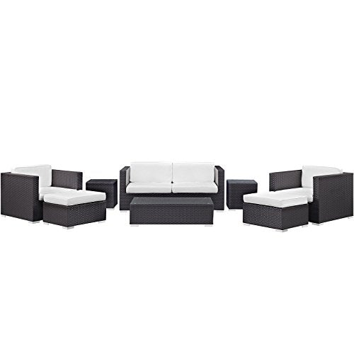 Modway Venice 8 Piece Outdoor Sofa Set in Espresso and White