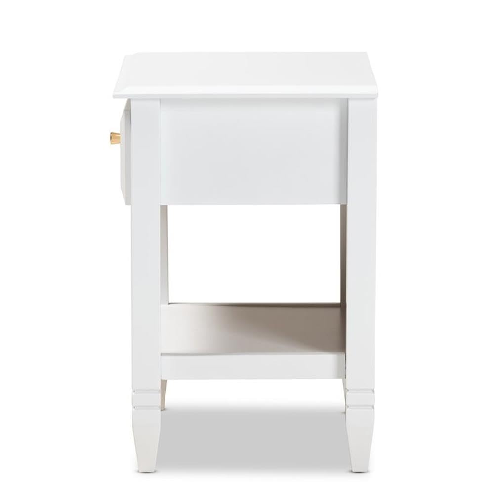 Baxton Studio Naomi Classic and Transitional White Finished Wood 1-Drawer Bedroom Nightstand