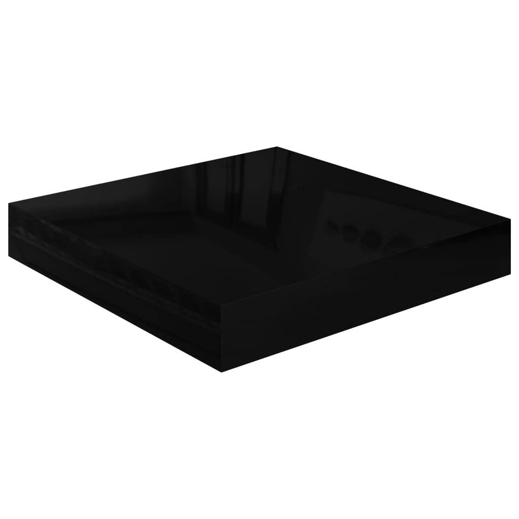 vidaXL Floating Wall Shelf in High Gloss Black - Compact Modern Display Shelf with Invisible Mounting System and Honeycomb MDF Construction